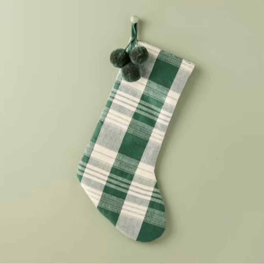 20" Plaid Woven Stocking Cream and Green - Hearth & Hand™ with Magnolia